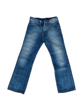 Jack & Jones men jeans button fly blue boot cut contrasting stitches cotton 29